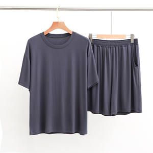 Completo <span class=keywords><strong>pigiama</strong></span> modale in raso Casual <span class=keywords><strong>da</strong></span> <span class=keywords><strong>uomo</strong></span> taglie forti girocollo a maniche corte a due pezzi elasticizzato e <span class=keywords><strong>pantaloncini</strong></span> <span class=keywords><strong>da</strong></span> casa - Product Image 3