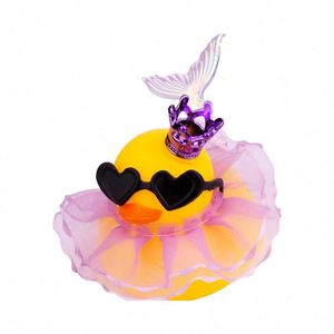 Wholesale Cute Rubber Duck <b>Car</b> Dashboard Decoration Plastic <b>Ornament</b> with Mini Crown Skirt Glasses Prop - Product Image 1