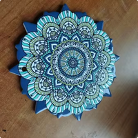 Sous-verre en céramique ethnique bohème de 20 cm, motif mandala, sous-verre décoratif pour boissons