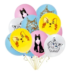 整体销售12英寸圆形宠物猫小猫乳胶气球生日快乐玩具乳胶气球