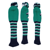 Couvre-tête de club de golf tricoté motif loup vert, lot de 3 pour driver, fairway et bois 5, protection de tête de club, accessoires de golf