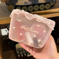 Pochette cosmétique mignonne en dentelle et maille avec logo brodé personnalisé, fermeture à glissière, sac à maquillage, cadeau pour la Saint-Valentin