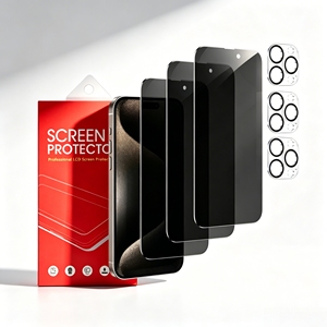 Paquete de 3 Protectores de Lente de Cámara y Privacidad de Vidrio Templado con Dureza 9H para 15 Pro Max (iP-15 Pro Max) - Product Image 2