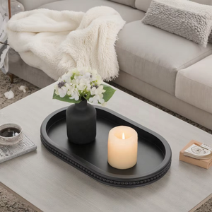 Plateau de service en bois ovale de Style ferme plateau décoratif perlé pour centres de Table basse salon salle de bain - Product Image 6