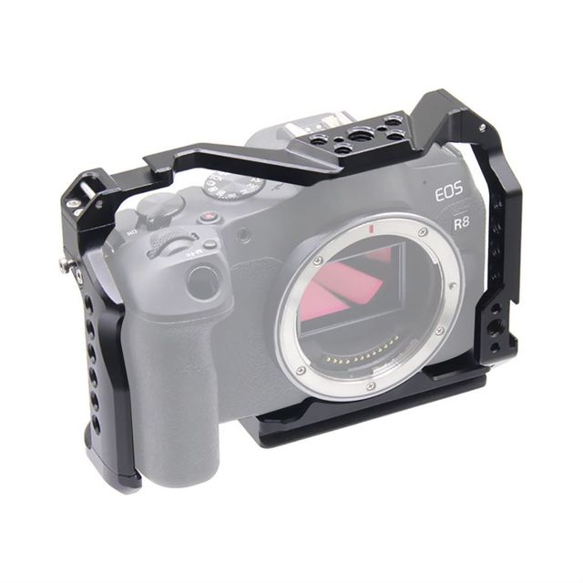 KAMPHO  1/4 & 3/8 Inch Screw Holes Aluminum Video Full DSLR Camera Rig Frame Cage for Canon EOS R8 With Cold Shoe Mount