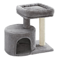 Woochpet Factory Arbre à chat classique moderne sur mesure à 2 niveaux avec condo, écologique, en peluche grise et griffoirs en sisal