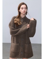 Cardigan vintage 100 % cachemire pur, écologique, pour femme, coupe oversize, boutonné, long, pull épais et chaud pour l'hiver, tricot lourd