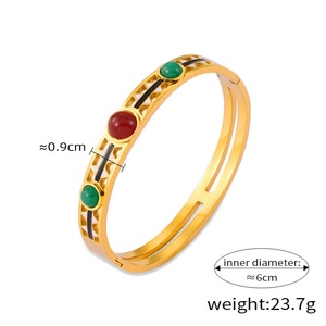 Wholesale Simple Gold Bracelet Designs Vintage Nature <b>Jade</b> <b>Bangle</b> with Gemstone High Quality Stainless Steel Jewelry - Product Image 2