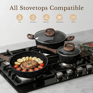 Juego de Ollas y Sartenes Modernas de Cerámica con Revestimiento de Mármol, Tapas de Vidrio y Silicona, Antiadherentes, de Aluminio Forjado, Aptas para Lavavajillas y Cocina de Gas - Product Image 6