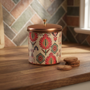 Bohemian Pattern Metal Food <b>Container</b> with Lid Round Shape for Storage Keep Fresh Up to 5kg - Product Image 5