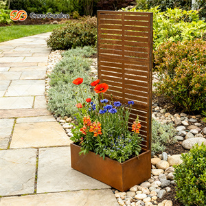 Corten Steel Privacy Screen Planter Box Integrated <b>Garden</b> Partition Raised Planter With Hanging <b>Hooks</b> - Product Image 6