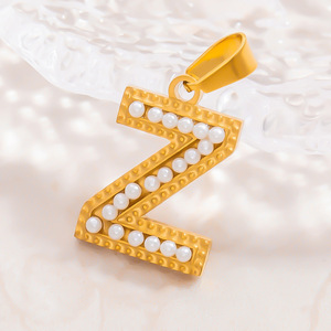 Colgante de perla con letra de acero inoxidable, chapado en oro de 18 quilates, para hacer collares, accesorios de joyería DIY, formas mixtas, alfabeto inglés - Product Image 3