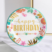 Assiettes jetables en papier kraft biodégradable imprimées sur mesure avec motif Joyeux Anniversaire pour fête d'anniversaire