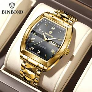 นาฬิกาข้อมือสแตนเลส BINBOND B355 355 สำหรับผู้ชาย ดีไซน์หรูหราทันสมัย ปุ่มกดเปิดฝาหลังแบบซ่อน กันน้ำ เรืองแสง แสดงวันที่และวันในสัปดาห์ นาฬิกาข้อมือสำหรับผู้หญิง - Product Image 1