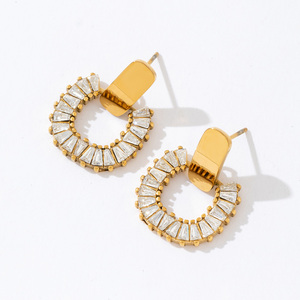 Pendientes de Moda DANSHU Antialérgicos, Circulares, Huecos, Colgantes, Chapados en Oro de 18K, con Circonita Cúbica - Product Image 4