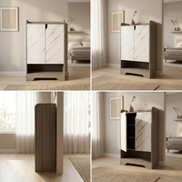 Meuble à chaussures de qualité commerciale avec texture marbre et portes, buffet en bois, armoire de rangement autoportante pour salon