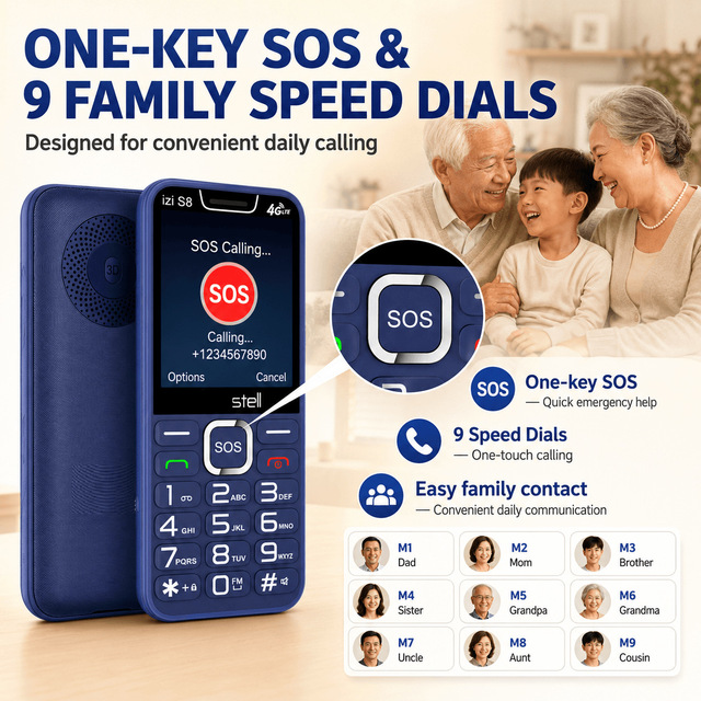 OEM T107/`127 4G VOLTE  2.4"Phone Seniors Dual-SIM Model Compatible SOS Function No Camera Strong Light Large Battery Type-c