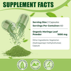 Groothandelsprijs OEM ODM Private Label Pure Natuurlijke <span class=keywords><strong>Moringa</strong></span> Bladcapsules Antioxidanten Immuunondersteuning Energie Plus 120 <span class=keywords><strong>Capsules</strong></span> - Product Image 2