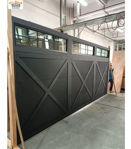 <span class=keywords><strong>Porte</strong></span> de <span class=keywords><strong>garage</strong></span> en acier galvanisé isolé en mousse PU à panneaux sectionnels superposés avec cadre en aluminium à grain de bois avec supports de vent - Product Image 2