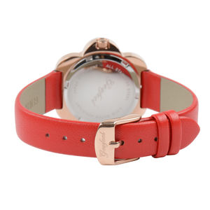 Reloj de Pulsera para Mujer con Diseño Floral, Correa de Cuero Roja, Elegante Reloj de Jade para Dama - Product Image 5