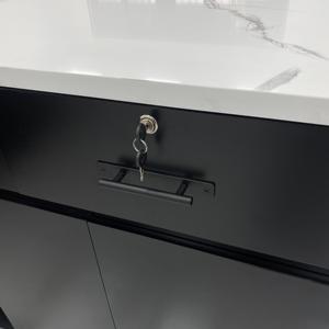 Gebogene Empfangstheke mit <span class=keywords><strong>LED</strong></span>-Streifenbeleuchtung Schwarze Geriffelte Front Marmorplatte Kassenbereich für Einzelhandelsgeschäfte Bäckereien Cafés - Product Image 6