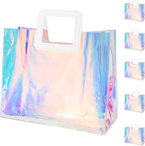Custom <b>Clear</b> Reusable Tote PVC Gift <b>Wrap</b> Handbags Waterproof Shopping Bags Large Holographic Gift Bags for Wedding - Product Image 1