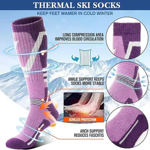 Factory Direct Custom Designed <b>Winter</b> Ski <b>Socks</b> – Tall Merino <b>Thick</b> Long Crew Tube Anti-Slip Knitted High Bottom Cuff Unisex - Product Image 5