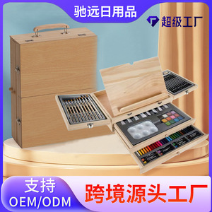 Set de arte de 82 piezas en caja de madera con pinceles, pinturas y crayones para niños, regalo para dibujar - Product Image 5
