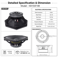 Driver Speaker Woofer Ferit HD15SF100 15 inci 800W RMS 1600W Peak 8 Ohm Voice Coil 4 inci Casing Metal untuk Sistem PA Suara Live Panggung
