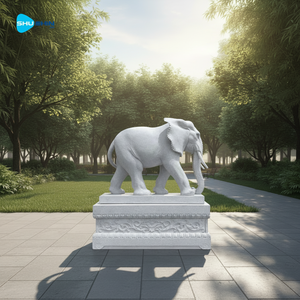 Büyük Boy El Yapımı Avrupa Fil Mermer Heykeli Beyaz Heykel Parklar ve Tapınaklar İçin Dış Mekan Kullanımı İçin - Product Image 6