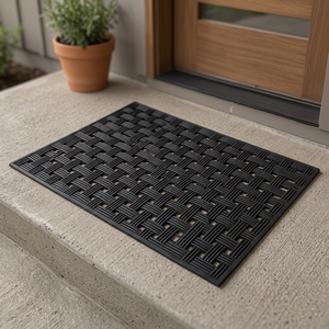 Tapis d'escalier en caoutchouc, design tressé, écologique, durable, antidérapant, lavable, noir, 40x70cm, 1cm d'épaisseur, fabriqué à la machine, cuisine - Product Image 2