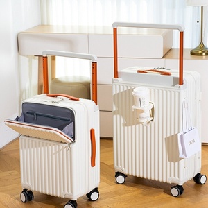 Gift Custom Unisex Wide Trolley Luggage with USB Charging Side Hook Cup Holder Front Open Trolley case <b>Suitcases</b> for Travel - Product Image 1