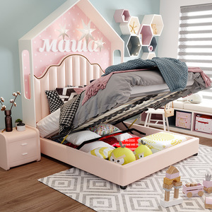 Cama Infantil de Cuero Suave, Cabecera Curva en Forma de Corona con Tapicería Rosa y Estilo Chic Caprichoso - Product Image 6