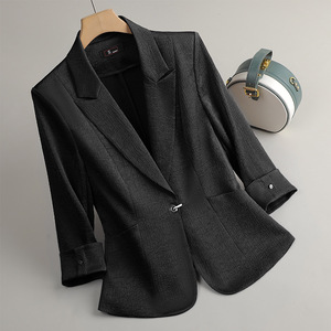 White Women's Blazer Three Quarter Sleeve Solid Color Breathable Polyester <b>Suit</b> Top - Product Image 2