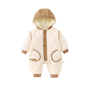Осенний трикотажный комбинезон для новорожденных 200TC с флисовой подкладкой и капюшоном, шерстяной Модный комбинезон для детей 0-24 месяцев, одежда для малышей на ранней зиму - Product Image 1