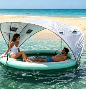 Hamac flottant gonflable avec auvent et fond en maille, pour la détente familiale en mer, en rivière, en piscine, pour les vacances - Product Image 2