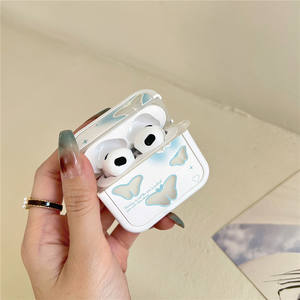 Pour AirPods 1 <span class=keywords><strong>2</strong></span> <span class=keywords><strong>Pro</strong></span> étui souple antichoc Transparent TPU bleu bord papillon sans fil écouteur housse de protection - Product Image 5