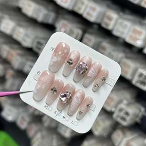 Luxus Falsche Nägel Geschenk verpackung Box Französisch Acryl Nagels pitzen <span class=keywords><strong>Bling</strong></span> Long Coffin Ballet Square Drücken Sie auf die Nägel - Product Image 4