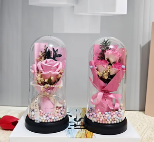 Ornamento fidanzata con copertura di vetro rosa incandescente sapone essiccato Bouquet di <span class=keywords><strong>fiori</strong></span> per la festa della mamma e il regalo di san valentino piante conservate - Product Image 4
