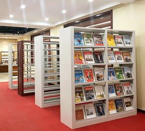 Étagère de <span class=keywords><strong>bibliothèque</strong></span> à vendre, étagère de présentation de livres commerciale avec structure en acier, support de conception gratuit - Product Image 5