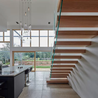 Escalier en verre flottant sur mesure, style loft luxueux, escalier artistique pour villa, duplex, maison à plusieurs étages