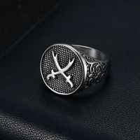 Bague pour homme en acier inoxydable double couteau arabe poli titane bijoux style punk vintage
