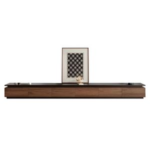 <b>Walnut</b> Wood <b>TV</b> Cabinet Floor <b>Standing</b> Storage Living Room Set Italian Minimalist Style Stone Slab Top Coffee Table Combination - Product Image 5