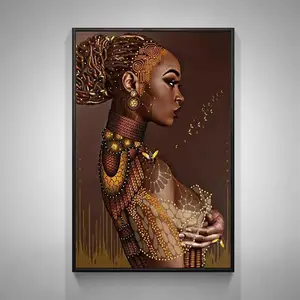 Framed Large Canvas Prints Wall Art African Woman Oil Painting Print on Canvas For Bedroom Home Decor Picture