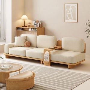 Sofá de Salón en Forma de L, de Madera Maciza, Estilo <span class=keywords><strong>Crema</strong></span>, Diseño Simple, Personalizable, de Tres Plazas, para Apartamentos Pequeños - Product Image 3