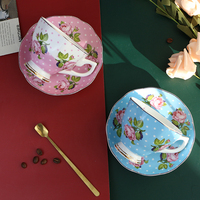 Ensemble tasse et soucoupe en porcelaine fine de style nordique, design personnalisé, bord doré, vintage, pour cadeau