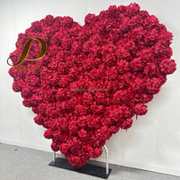 Dinding Bunga Buatan Bentuk Hati Hydrangea Merah JINDA dengan Latar Belakang Kain untuk Dekorasi Pesta Lamaran Pernikahan