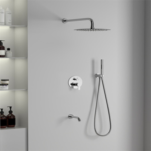 Tondo moderno In-parete Set di spruzzatore doccia nascosta Set bagno acciaio inossidabile specchio ottone Color argento - Product Image 6