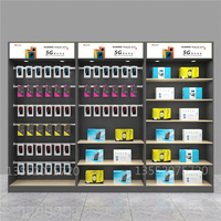 Présentoir mural de comptoir en fer, accessoires pour téléphone portable, vitrine en acier et bois
