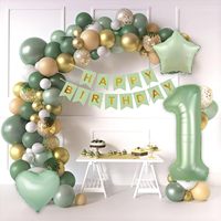 Kit Dekorasi Gerbang Balon Hijau Sage untuk Pernikahan, Bridal Shower, Pesta Boho dengan Balon Konfeti Emas